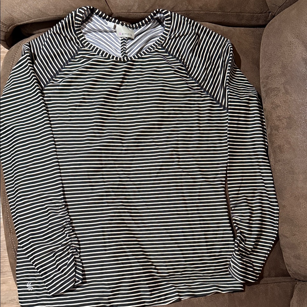 Athleta Black  and White Striped long-sleeved t-shirt